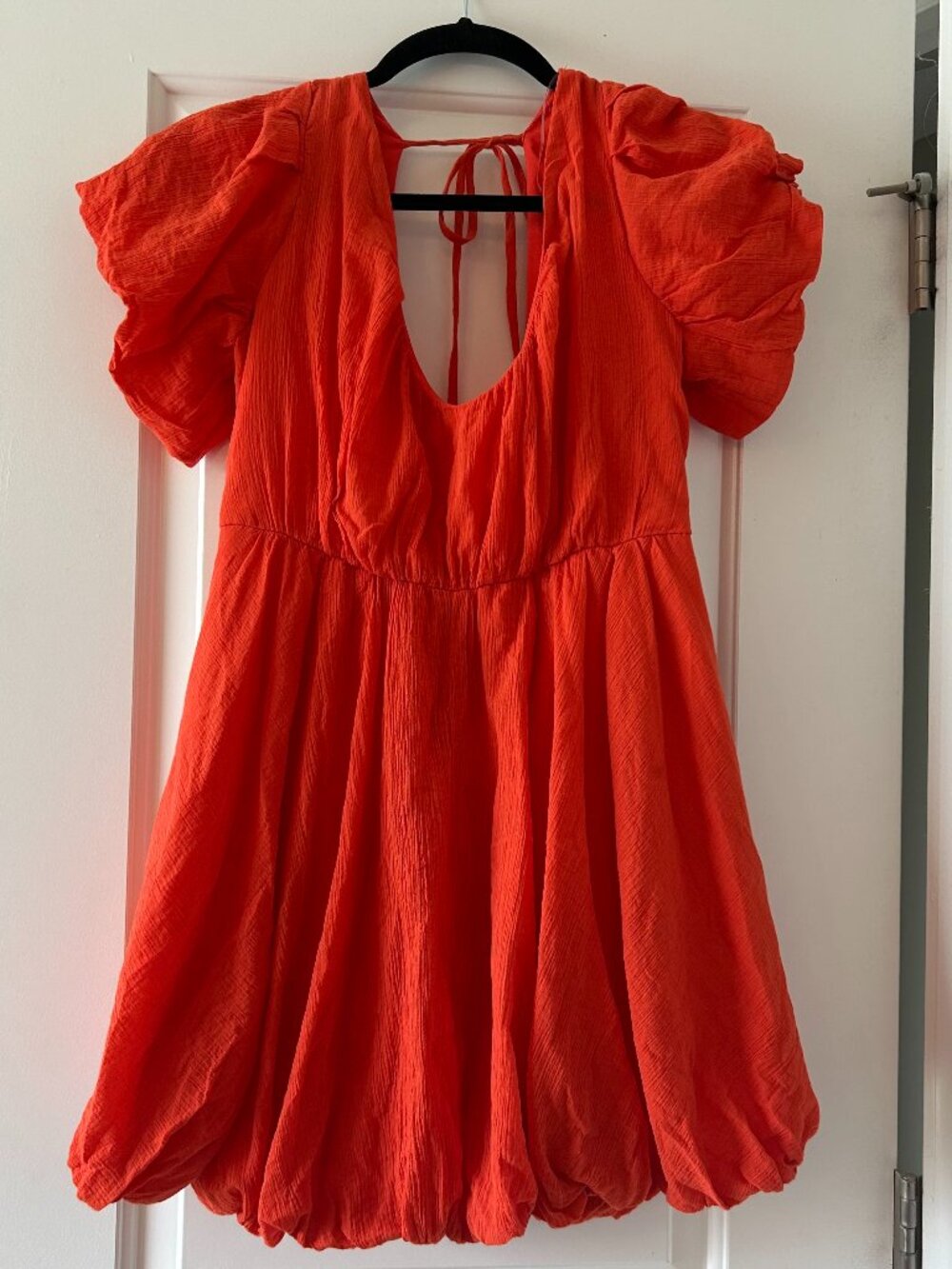 Hudson Gray Orange Puff Sleeve Babydoll Mini Dress Size Small